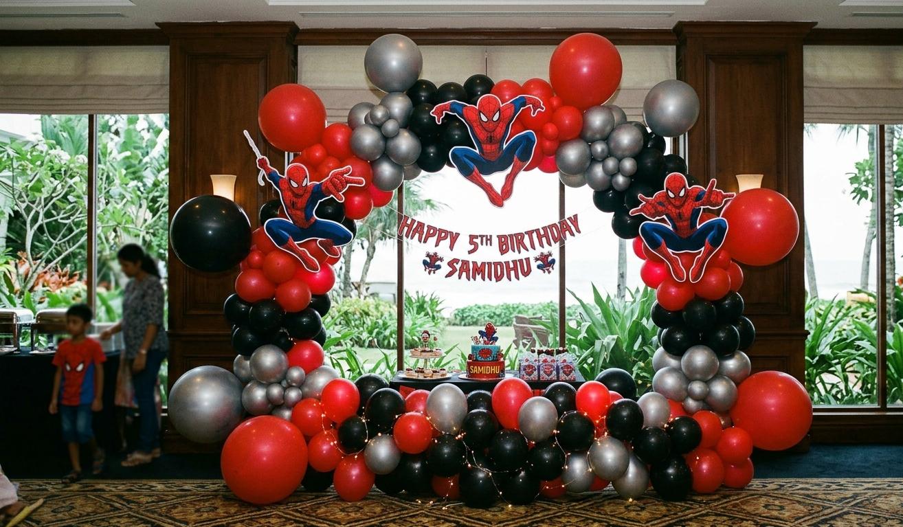 Samidhu's 5th Birthday – Spiderman themed balloon arch